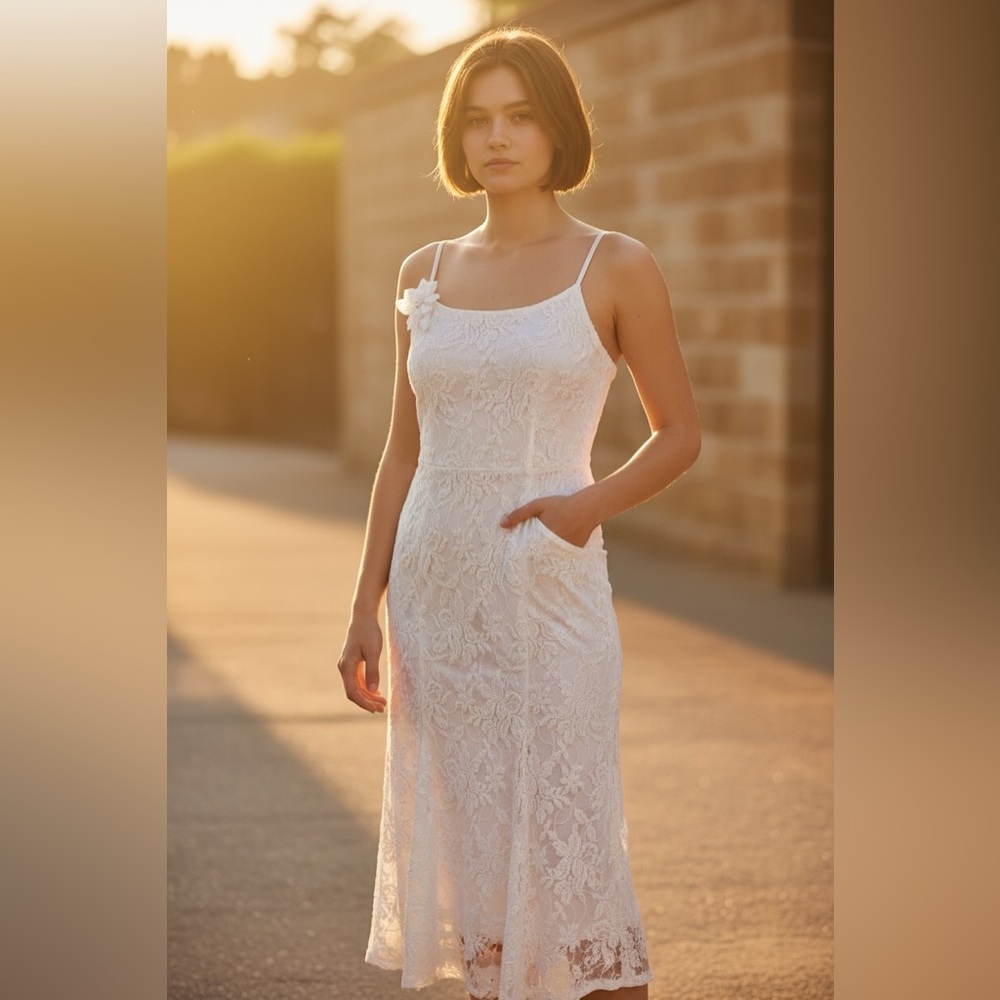 Jessica McClintock For Gunne Sax Elegant White Lace Dress-size 1